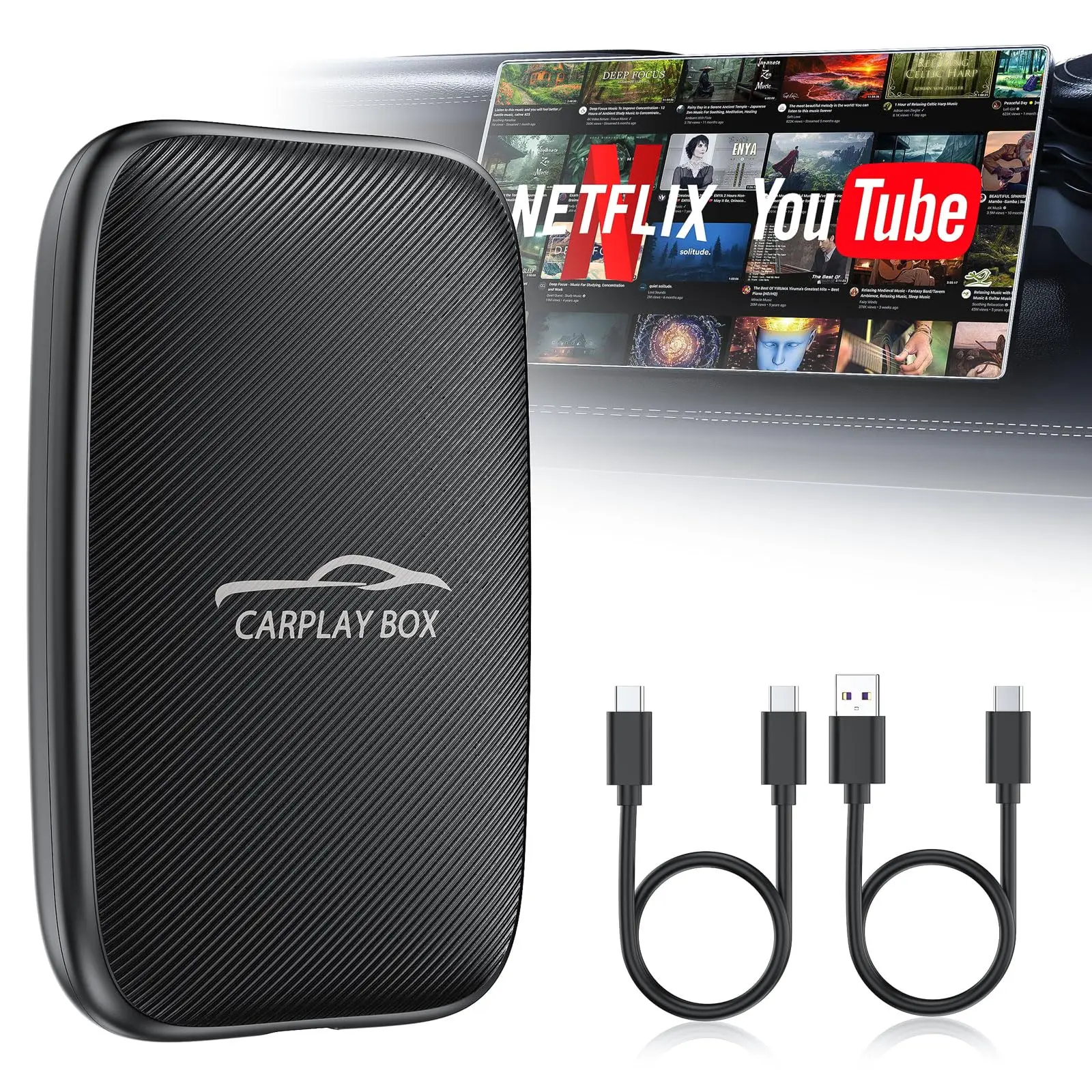 6-in-1 Magic Video Box for Netflix/YouTube, Wireless CarPlay Adapter & Android Auto Wireless Adapter Convert Wired to Wireles Carplay Dongle for OEM Wired CarPlay Cars, TF Card Playback, Plug & Play