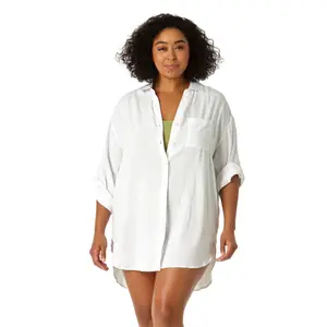 Women's Plus Size Live In Color Button Down Shirt Swimsuit Cover Up