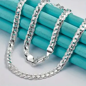 1pc 925 Sterling Silver-plated Necklace 6mm For Men Stylish Solid 925 Silver Side Snake Chain Fashion  Necklace Jewelry For Men accessories father's day gift Festive Christmas couples gift High-quality souvenir