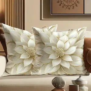 2-Piece Floral Pattern Decorative Throw Pillow Covers 45x45cm, Bedroom Decorative Accessories, Hidden Zipper Design, Perfect for Indoor & Outdoor Use