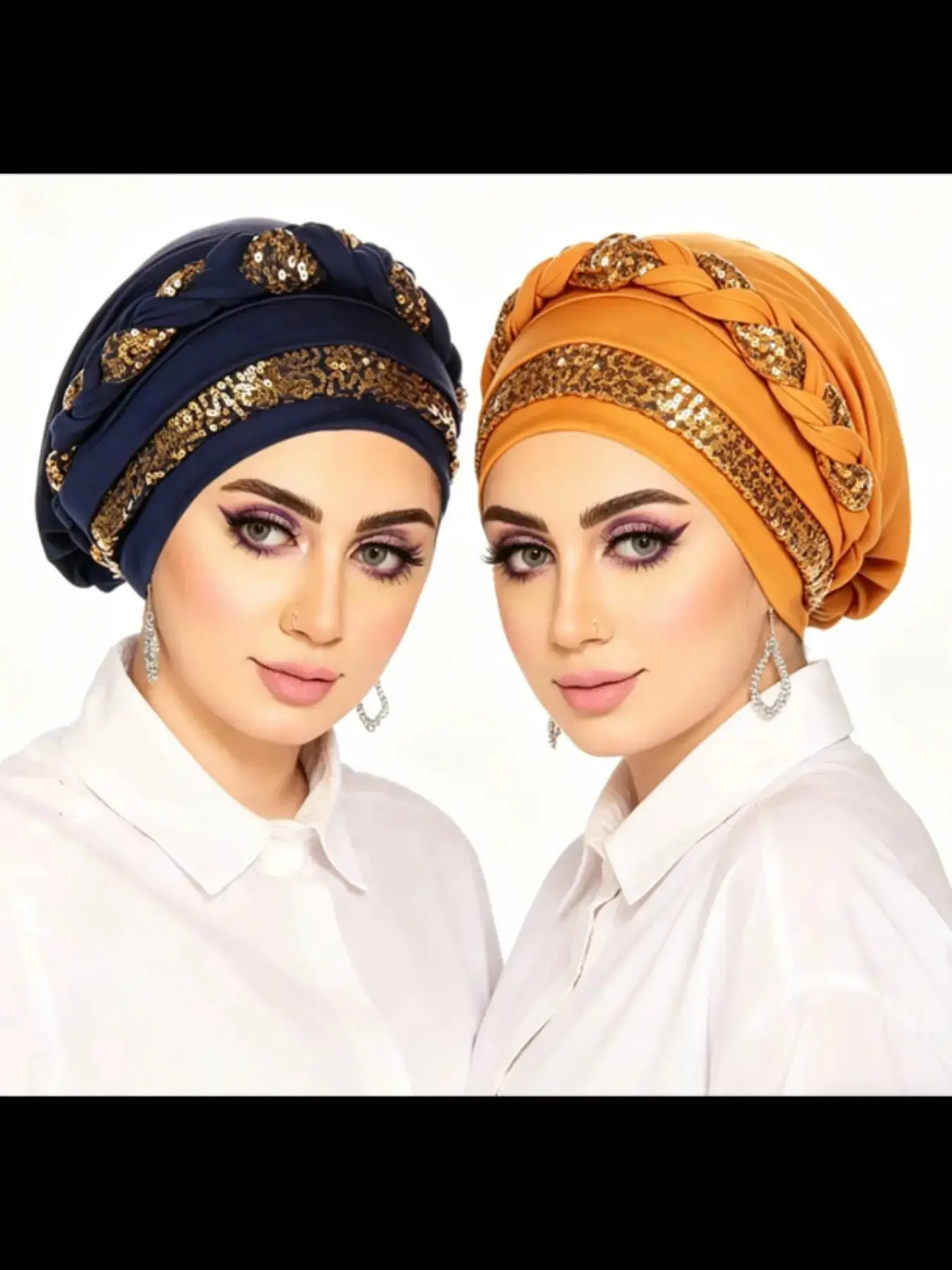 Women's Fashion Headscarf Caps, Versatile Headscarf, Embroidered Braid Design, Muslim Hats, Multicolor Knitwear, Turban Hijab, Stylish Accessory for Daily Wear, Headscarf Cap Set