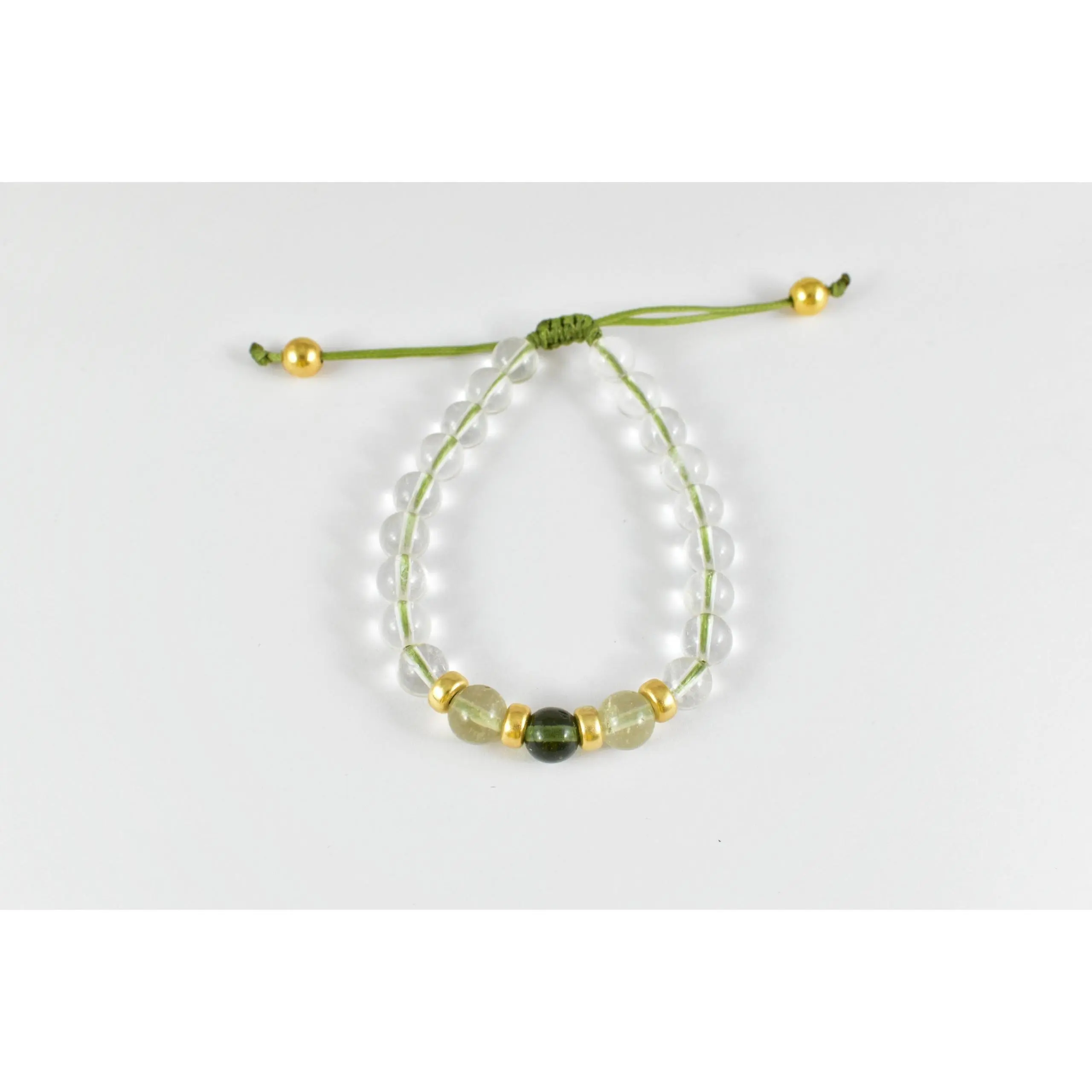 Elite Moldavite-Libyan Desert Glass and Himalayan Quartz Adjustable Bracelet. Gold Plated Beads Rare Stones