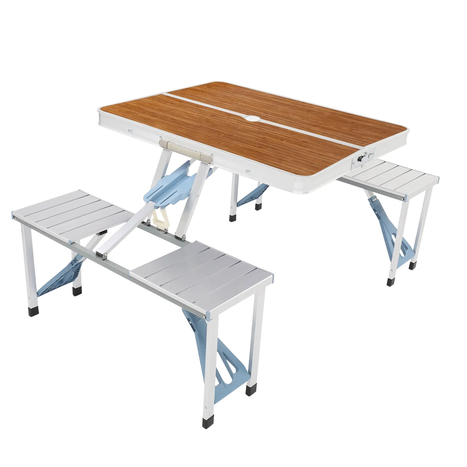 4Ft Portable Folding Picnic Table Camping Table Foldable Set with 4 Seats with Umbrella Hole Suitcase for Picnic, Barbecue, Travel, Outdoor