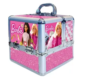 Barbie Train Case Cosmetic Makeup Set Includes Lip Gloss, Eyeshadow, Nail Polish, Hair Accessories & More, for Parties, Sleepovers & Makeovers, Ages 8+, by Townley Girl