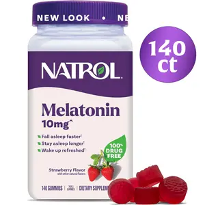 Natrol Melatonin Sleep Aid Strawberry Gummies, 10mg, 140 Count, Fall Asleep Faster, Stay Asleep Longer, 100% Drug & Gelatin Free
