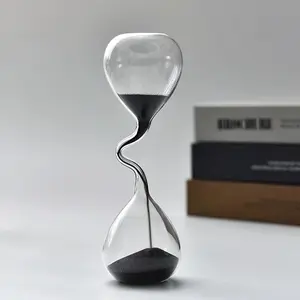 Majestic Black Sand Glass Hourglass Sculpture - Collectible Figurines with Modern Desk Decor, Electricity-Free, Indoor & Outdoor Decorative Item, Handcrafted Glass Timepiece for Living Room, Bedroom, Study, Office, Decorative Sculptures