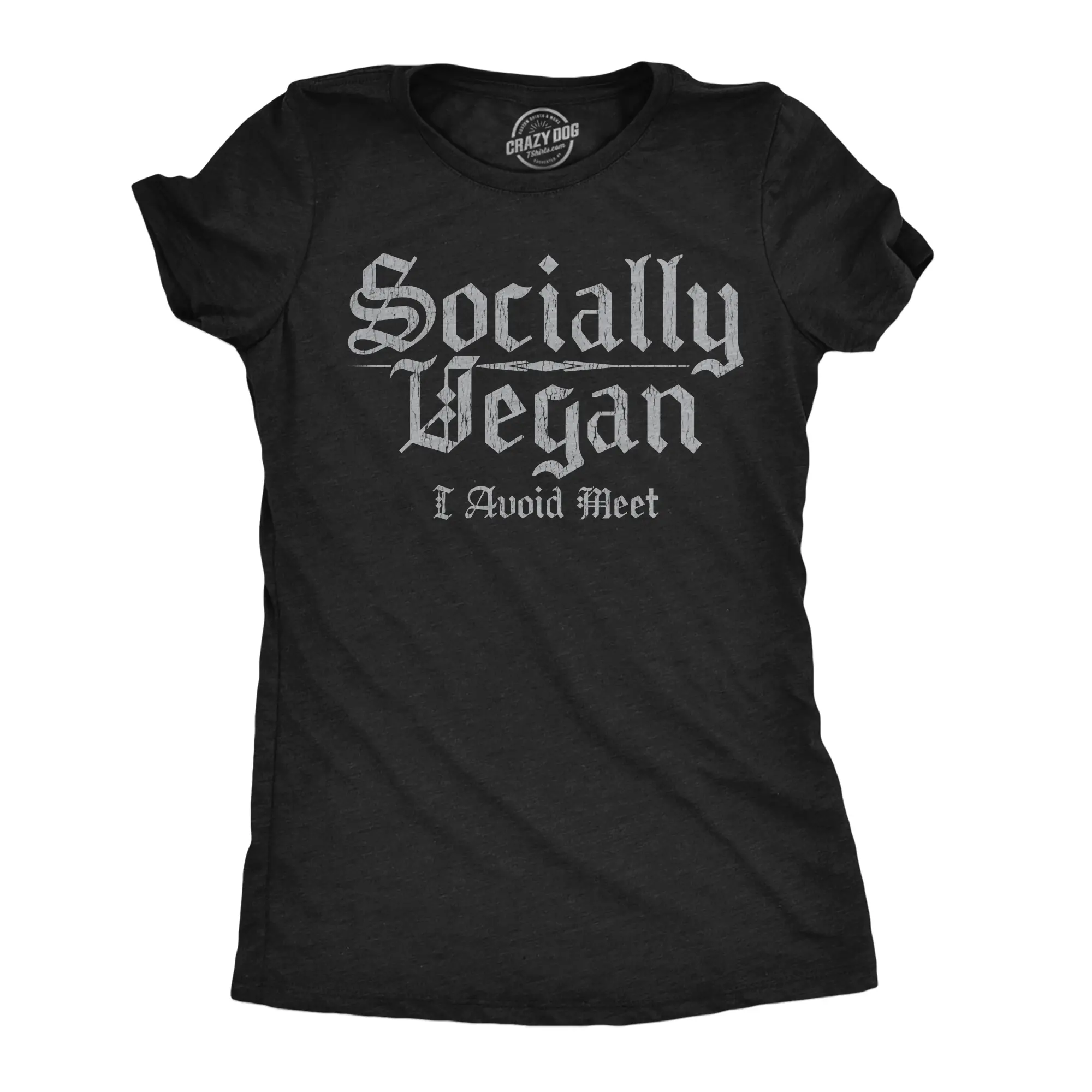 Womens Funny T Shirts Socially Vegan I Avoid Meet Sarcastic Graphic Novelty Tee for Ladies Funny Womens T Shirts Cute Vintage Fashion Casual Ladies T-Shirt Gift Sarcastic Tops for Women Funny Introvert Top Black -