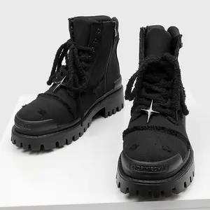 Trendy Thick-Sole Work Boots - Perfect for Men's Casual & Street Style Men's Boots Work Boots Men's Fashion Footwear Casual Boots British Style Outdoor Trendy Big Toe Workwear High-Top Thick-Soled Casual Boots Men's Motorcycle Boots 78999-K