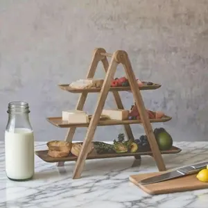 Elegant Three-Tier Wooden Display Stand, Perfect for Fruits Cupcakes Bread, Ideal for Weddings Parties Restaurants, Durable Wood Construction