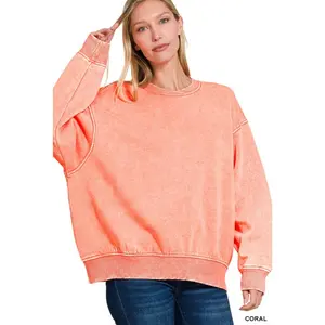 Coral Oversized Fleece Pullover