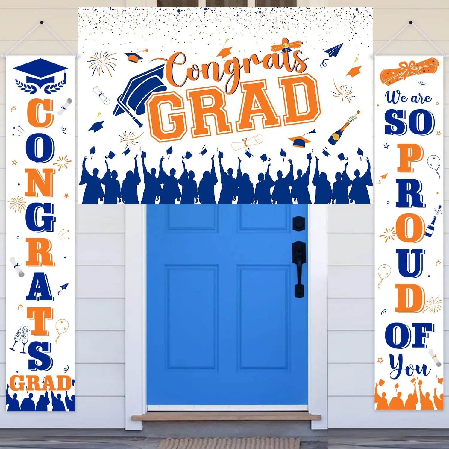 1Set 2026 Graduation Door Banner Set Congrats Grad Photo Backdrop  We Are So Proud of You Door Sign Banner for Class of 2026 Indoor Outdoor Celebration Party Supplies
