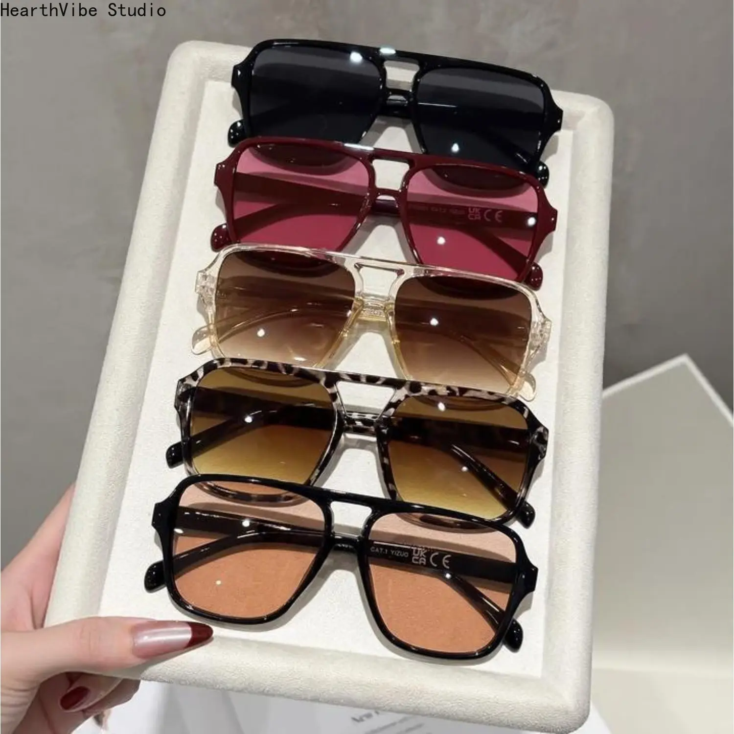 5-Piece Women's Sunglasses Set, Multicolor Oversized Geometric Plastic Frames, Funky Street Style Fashion Accessories, Fashionable Frames Sunglasses, Street Style Sunglasses tiktokshopbacktoschool, Gifts For Women