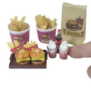handmade 1/6 Dollhouse Miniature Hamburger salad French fries Fried chicken Fast Food Model Toys, Pretend play accessories, for Doll House Mini Kitchen Clay food Accessories for Blyth ob24 ob11 Birthday present Play Kitchen Accessories