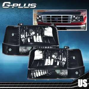 Fit For 92-96 Ford F150/250/350 Bronco Headlights W/Corner Signal Bumpe Lamps