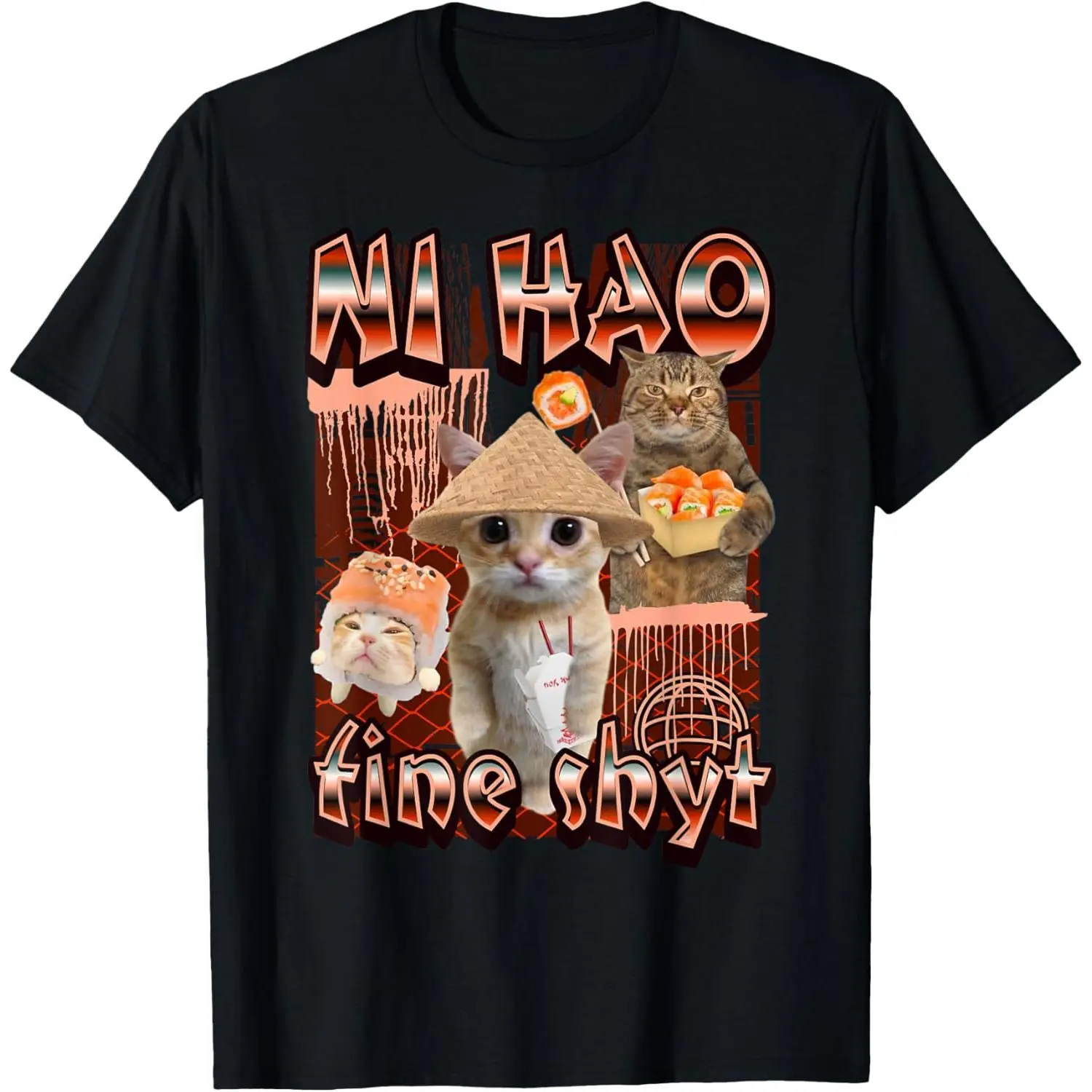 ni hao fine shyt funny brainrot gen z meme gen alpha T-Shirt, Shortsleeve, Casual