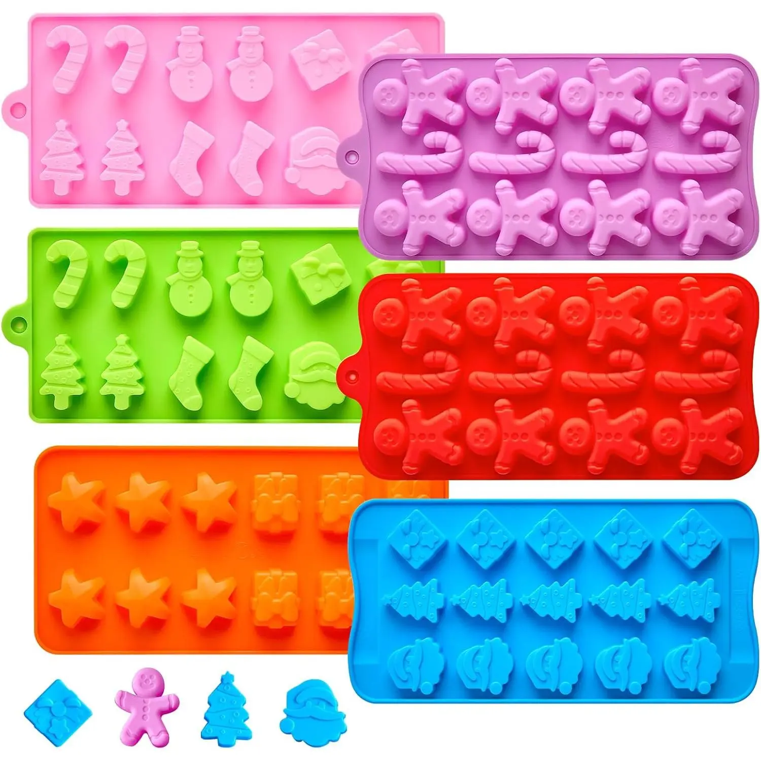 Christmas Silicone Chocolate Mold, 6-Piece Set Santa Claus Christmas Tree Snowman Gingerbread Man Mold Suitable for Candy Soft Candy Jelly Wax Melting Wax Candle