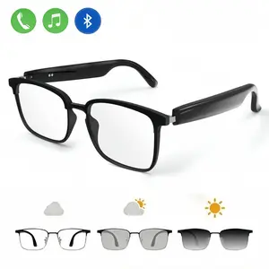Smart Bluetooth Glasses with Photochromic Lenses High-Resolution Sound UV & Blue Light Protection for Outdoor Sports Driving Black Gold Wearable