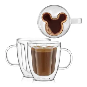 Disney Mickey Mouse 3D Double Walled Coffee Tea Glass Mugs 10 oz, Pack of 2 Disney Mickey Mouse 3D Double Walled Coffee Tea Glass Mugs 10 oz, Pack of 2