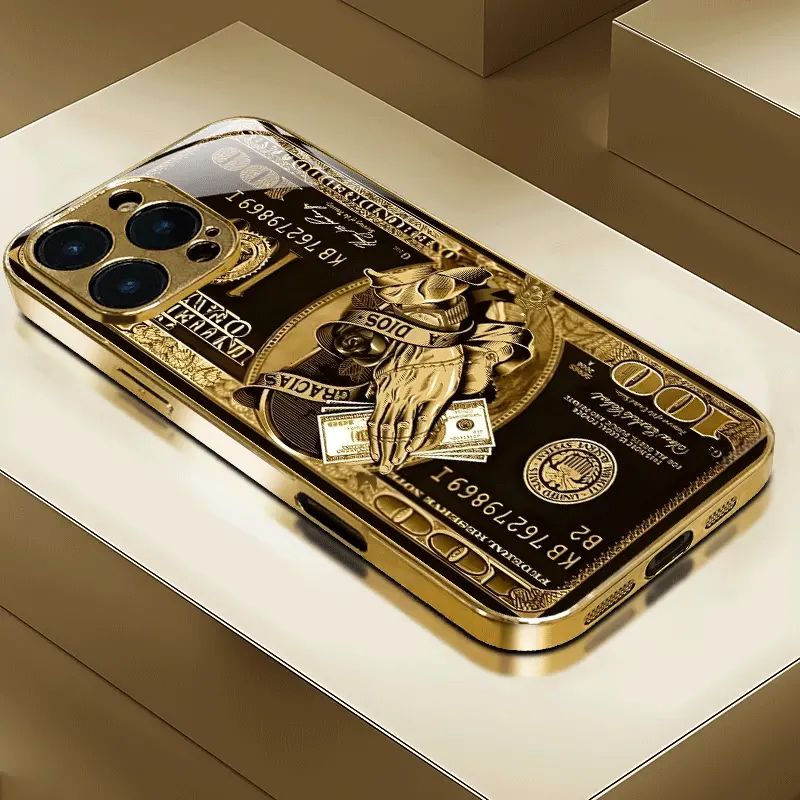 New 2025 Release Creative Wealth Holding Suitable for iPhone Ultra-thin Hot-selling Creative Electroplated Tempered Glass Phone Case Suitable for iPhone X/17/12/13/14/15/16/17/plus/pro/promax, Provides Anti-drop, Anti-scratch, and Anti-shatter Screen Prot