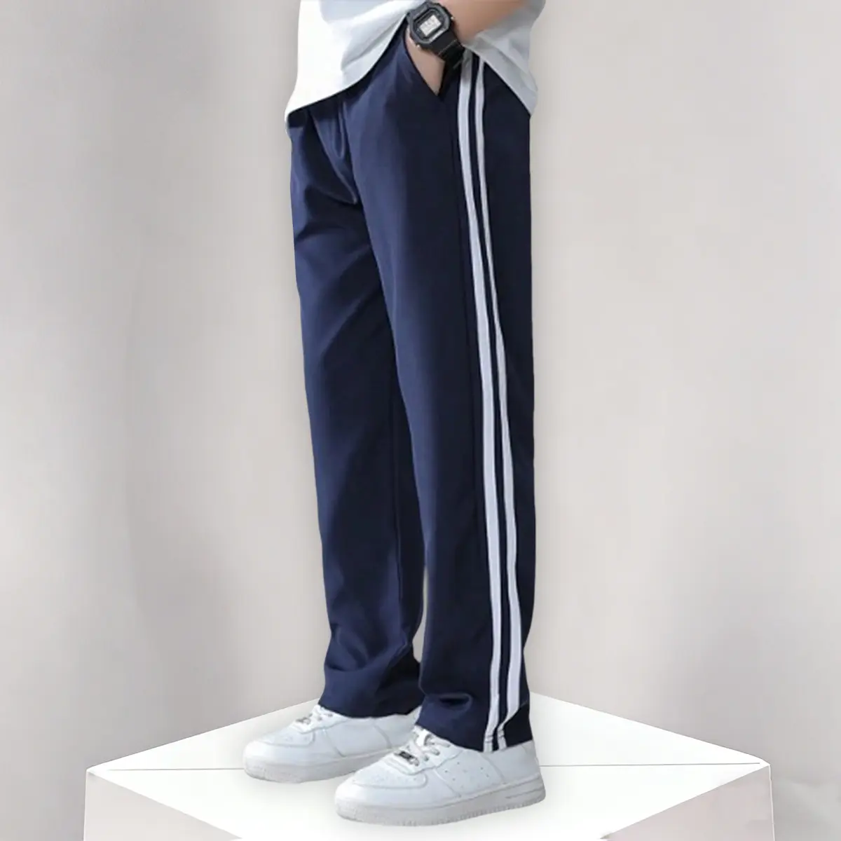 Teen Boys Casual Side Striped Straight Trousers | Lightweight Breathable Stain-Resistant School Bottoms