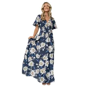 Verona Smocked Maxi Dress | Navy + White Floral