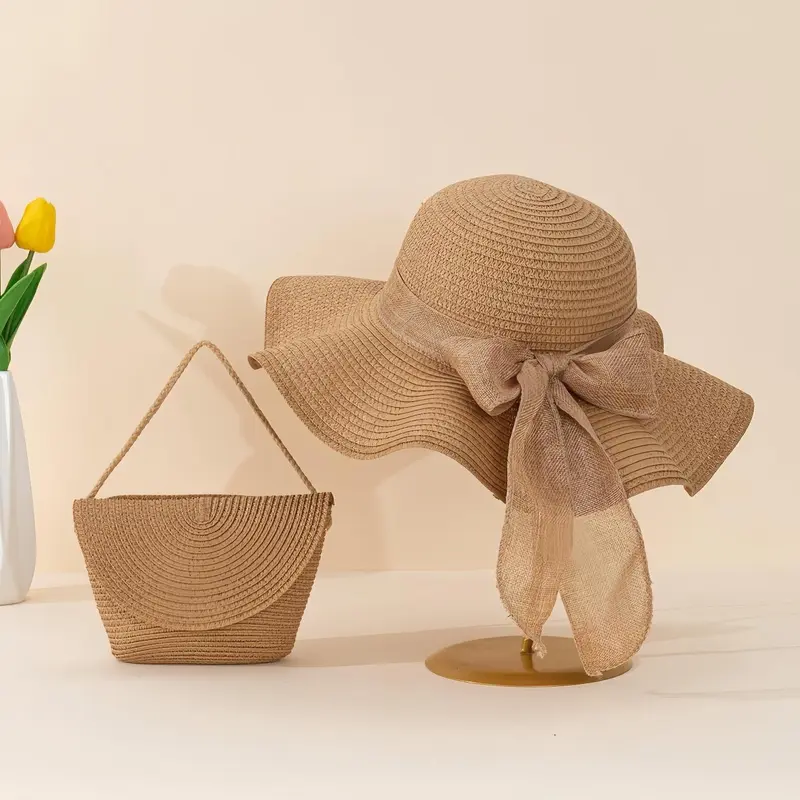 Boho Style Straw Hat and Bag Set, Handwoven Summer Accessories, Lightweight Sun Hat, Bohemian Sun Hat, Perfect for Beach and Outdoor Activities, Women's Fashion Essentials