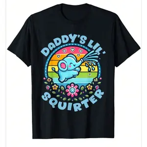 Daddy's Lil' Squirter Inappropriate Funny Embarrassing Women T-Shirt, Oversized Short Sleeve Classic Heavy Cotton T Shirt Printed Graphic Tee Women's Casual Short-Sleeved Top Fit Womenswear