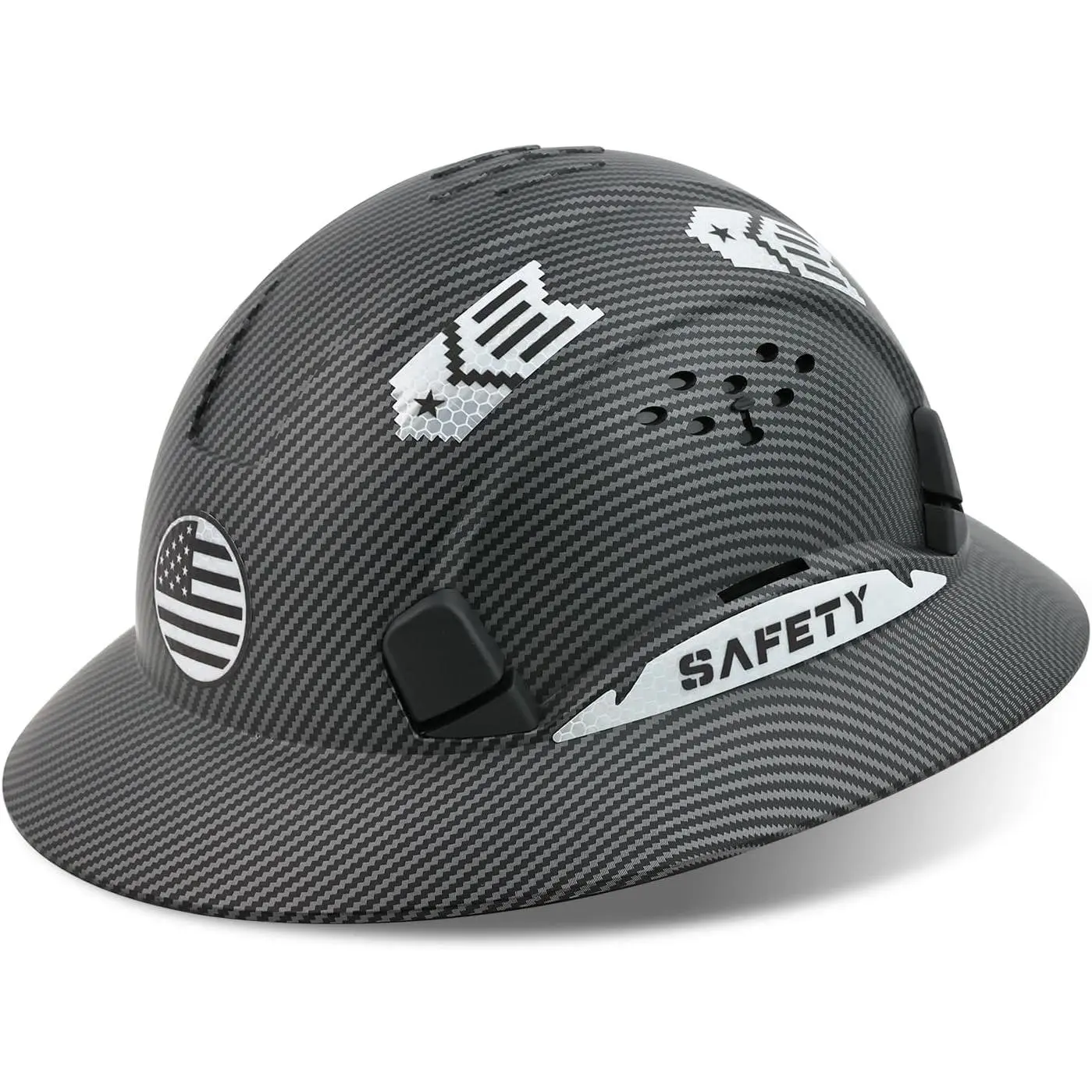 Lightweight HDPE Safety Helmet, Full Brim Vented Design with 6-Point Suspension & Accessory Slots, Reflective Details to Reduce Collision Risks, Tree Climbers, Foresters, Hi-Viz Reflective Stickers