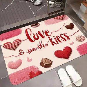 Romantic Heart-Shaped Chocolate Pattern Rug, Valentine's Day Sweet Home Decor, Non-Slip Door Mat, Love and Kiss Theme Carpet