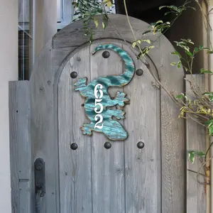 Designocracy MA8198434-12 12 in. Gecko Wooden Custom House Number Sign, Decorative Home Signs for Gift & Artwork