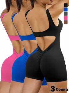 Sexy Backless Hollow Out Bodycon Jumpsuit for Women, Sleeveless Yoga Fitness Shapewear, Sweat-Wicking Quick-Dry Shortalls, Sporty Jumpsuit