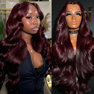 【Blend】Long Body Wave Wigs Burgundy 99J Lace Front Wig 13X4 13X6 Hd Lace Frontal Wig Human Hair Wigs Pre Plucked Cerry Red Colored Wigs 90% Human Hair Wig