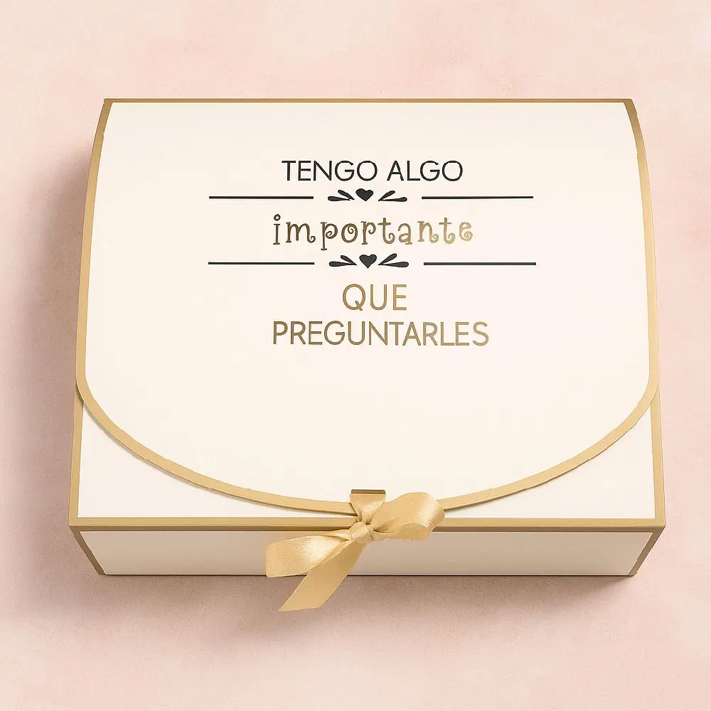Personalizable Bautizo Padrinos Themed Gift Packaging Box - Gift Wrapped, Elegant Gold Ribbon, "Tengo Algo Importante Que Preguntarles" Design, Baptism Party Supplies Set, Gift Wrapping, Perfect Gift Bundle