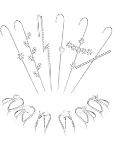 Chic 12 Pcs Silvery Unique Ear Wrap Crawler Clip Earrings for Women Men Durable Copper Alloy with Smooth Mirror Gloss Coating Sleek Ear Climber Crawler Hook Layout Exquisite Ear Wrap Profile Casual Cartilage Clip-on Ear Cuff Trend