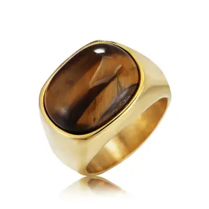 Minimalist Vintage Tiger Eye Men's Titanium Steel Ring, Luxury Premium Wooden Band, Stylish Personality Jewelry for Daily & Party Wear gathering