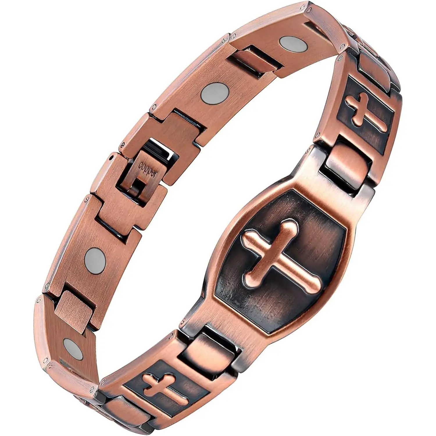Men's 99.99% Pure Copper Classic Adjustable-Size Bracelet with 46 Magnets, Magnetic Therapy Links, Metal Coating, Oversize Gold-Plated Rose Pendant Necklace, Christmas Holiday Gift Creative Greeting Card Set, Green Mark Certified, Chain Jewelry Bracelets,