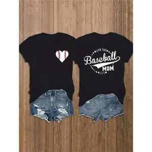 Womens Baseball Mom Graphic Tee Short Sleeve Crewneck Casual Soft Cotton T Shirt for Game Day Mom Life Mothers Day Gift t0406