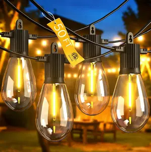 Beatineon Outdoor String Lights 50FT, Commercial Grade Patio Lights with 16 (15+1) S14 Shatterproof Dimmable Bulbs for Bistros Backyard Porch Party, IP65 Waterproof 2700K Warm White (dimmers not included)
