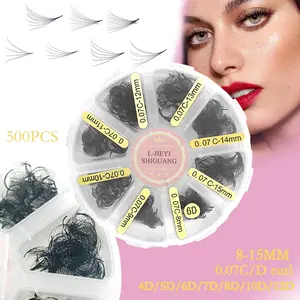 500 Pcs per box, Sharp Narrow Stem Premade Fans Eyelash Extension, Curl C / D, Thickness 0.07mm,4D/5D/6D/7D/8D/10D/12D,Mixed Lengths 8-15mm,Natural & Soft, Party and Travel, Easy to carry, Hand-grafted false eyelashes, Eyelash Clusters