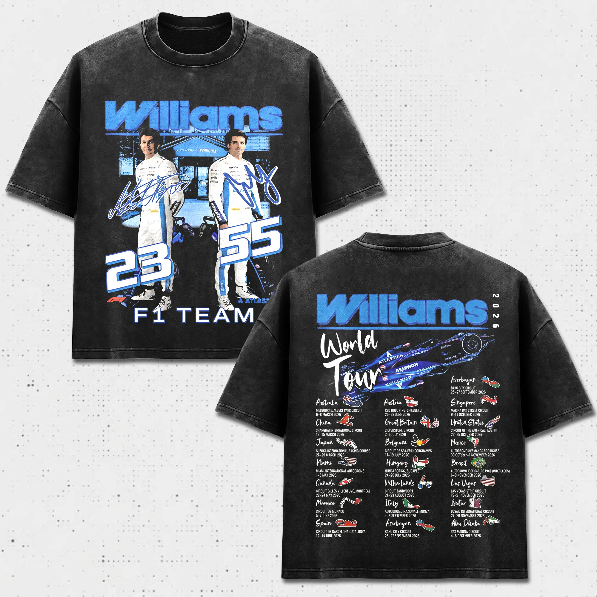 Williams Team Racing T-Shirt, Alex Albon 23 Carlos Sainz 55 Tee, WFR Racing Top, The Lovable Losers Merch, Blue Car Motorsport World Tour Apparel, Retro 90s Bootleg Grand Prix Sports Shirt, United States Fan Wear, Men Women Heavyweight Oversized Black