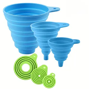 Portable Silicone Funnel Set, 3 Counts/set Multifunctional Foldable Funnel, Kitchen Gadget, Kitchen Cooking Utensils for Home Kitchen Outdoor Camping