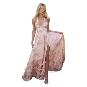 Charming, enchanting, cute women’s dress adorned with pearls; elegant, slim fit, large swing skirt, vacation spaghetti straps, long formal summer outfit in polyester