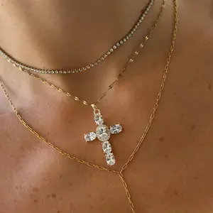 EVRY JEWELS Gold or Silver Plated Women's Heavenly Glow Cross Necklace
