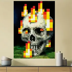 1 Frameless Pixel Skull Flame Canvas Poster, Abstract Face Design, Modern Abstract Design, Art Decor Style, Indoor Wall Art, Modern Home Decoration, Suitable as a Gift, Suitable for Home, Office, Cafe, Dormitory, Christmas Decor, Creative Design Print