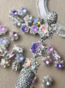 5/10/20 Counts Bling Rhinestone Alloy Snowflake Focal Beads for Beaded Pens , Spacer Glitter Alloy with Artificial Crystals Beads for DIY Craft Pens Bracelet Necklace Earrings Keychain Jewelry Making