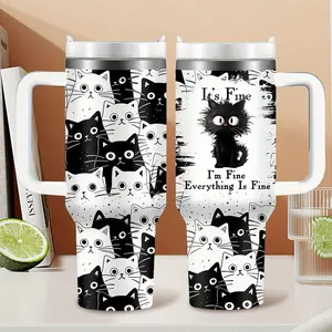 Sarcastic Cat Lover 40oz Tumbler With Handle - Funny Stressed Cat Cup - Mother's Day Gift For Cat Mom Women