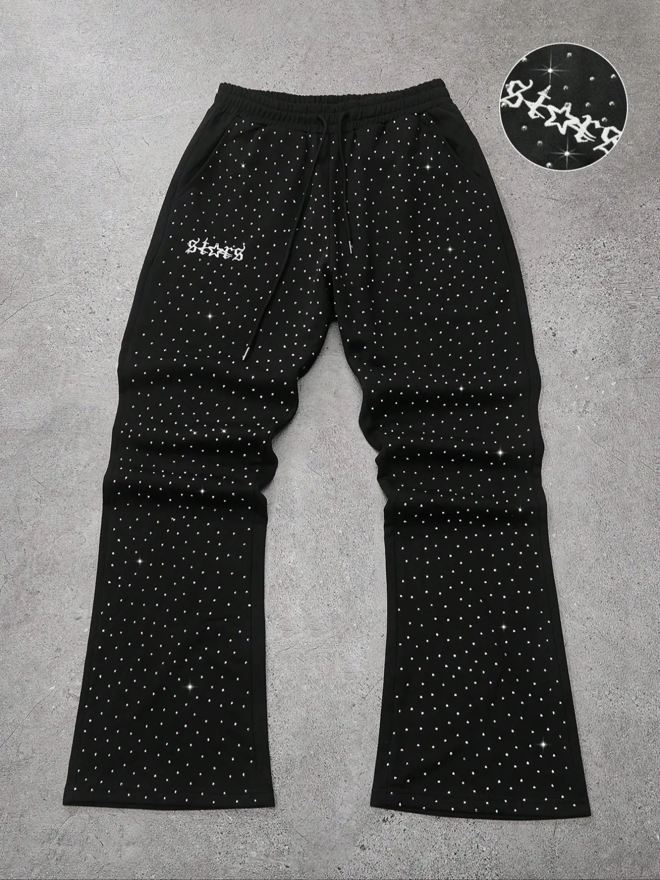 PAVTROS Men's Flared Pants, Casual streetwear pants, Casual Comfy Pants, black with a subtle shimmering brick pattern, featuring an elastic waistband for a relaxed, casual street style. Perfect for work, school, vacation