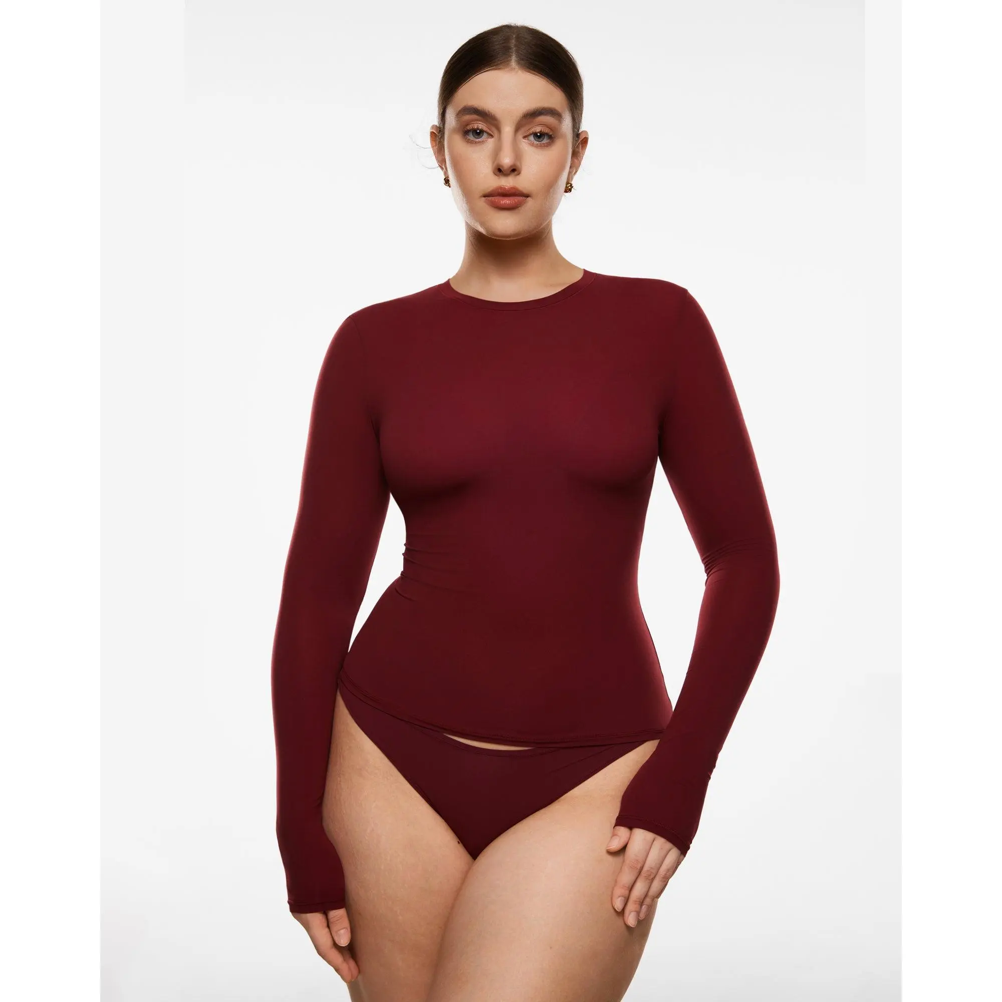 Inbarely Soft Single-Layer Basic Long Sleeve Shirts See Through