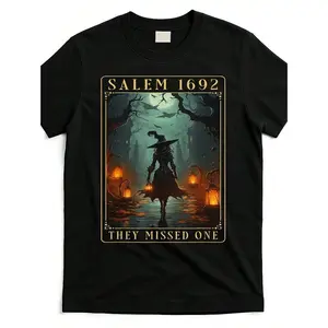 Salem 1692 Witch Trials Tee] Cotton Salem 1692 They Missed One Halloween Witch Trials Women's Tee  Comfortable Round Neck Street Trending Style  Same Gender Design And Sleeves Men's T Shi
