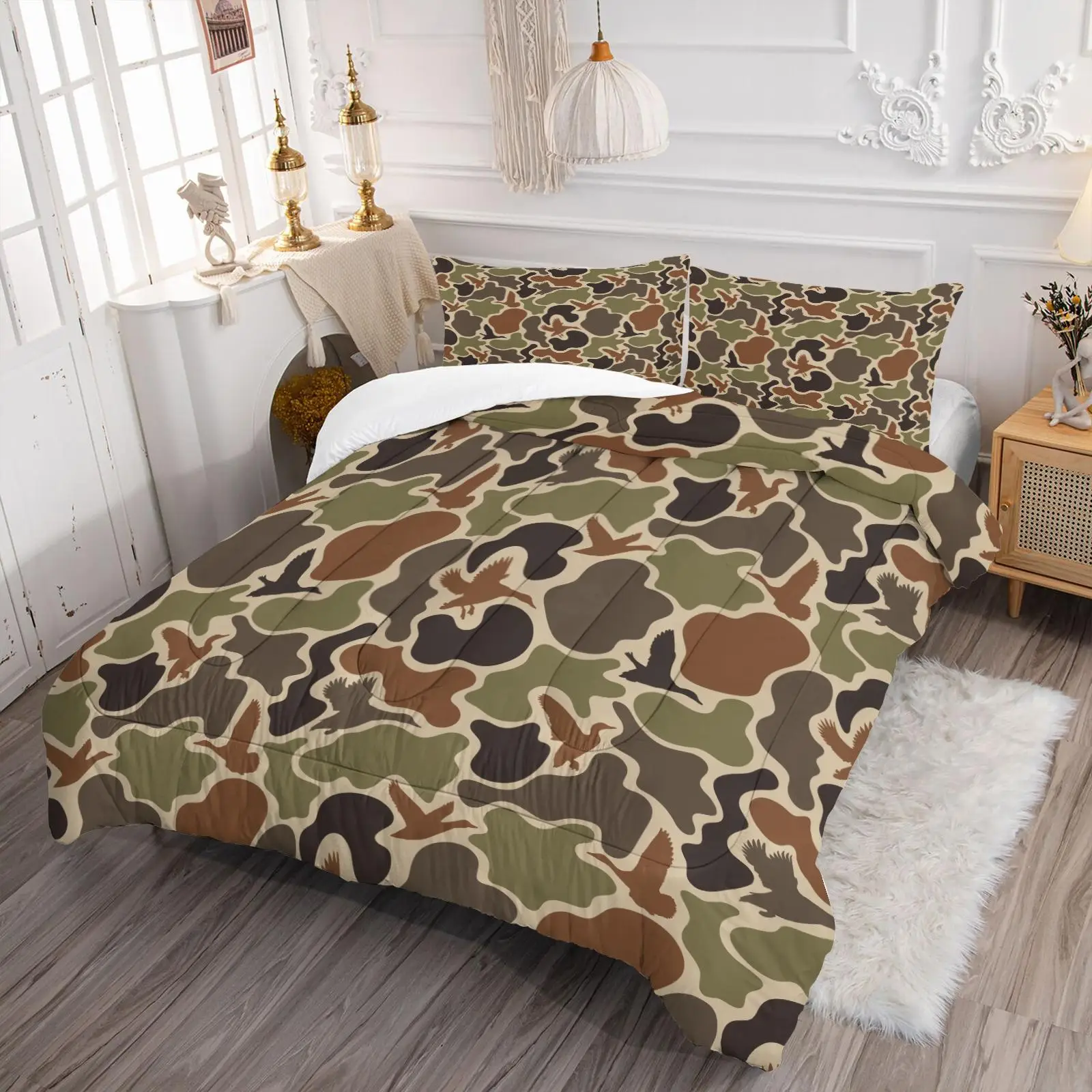 Camouflage Print Comforter Set, 2/3 Counts/set Soft and Comfortable Bedding Set, Room Accessories Includes 1 Quilted Quilt and 1/2 Pillowcase without
